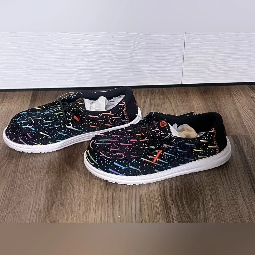 Kids Hey Dude Wally Y Party Mesh Black Multicolor Casual Sneaker
